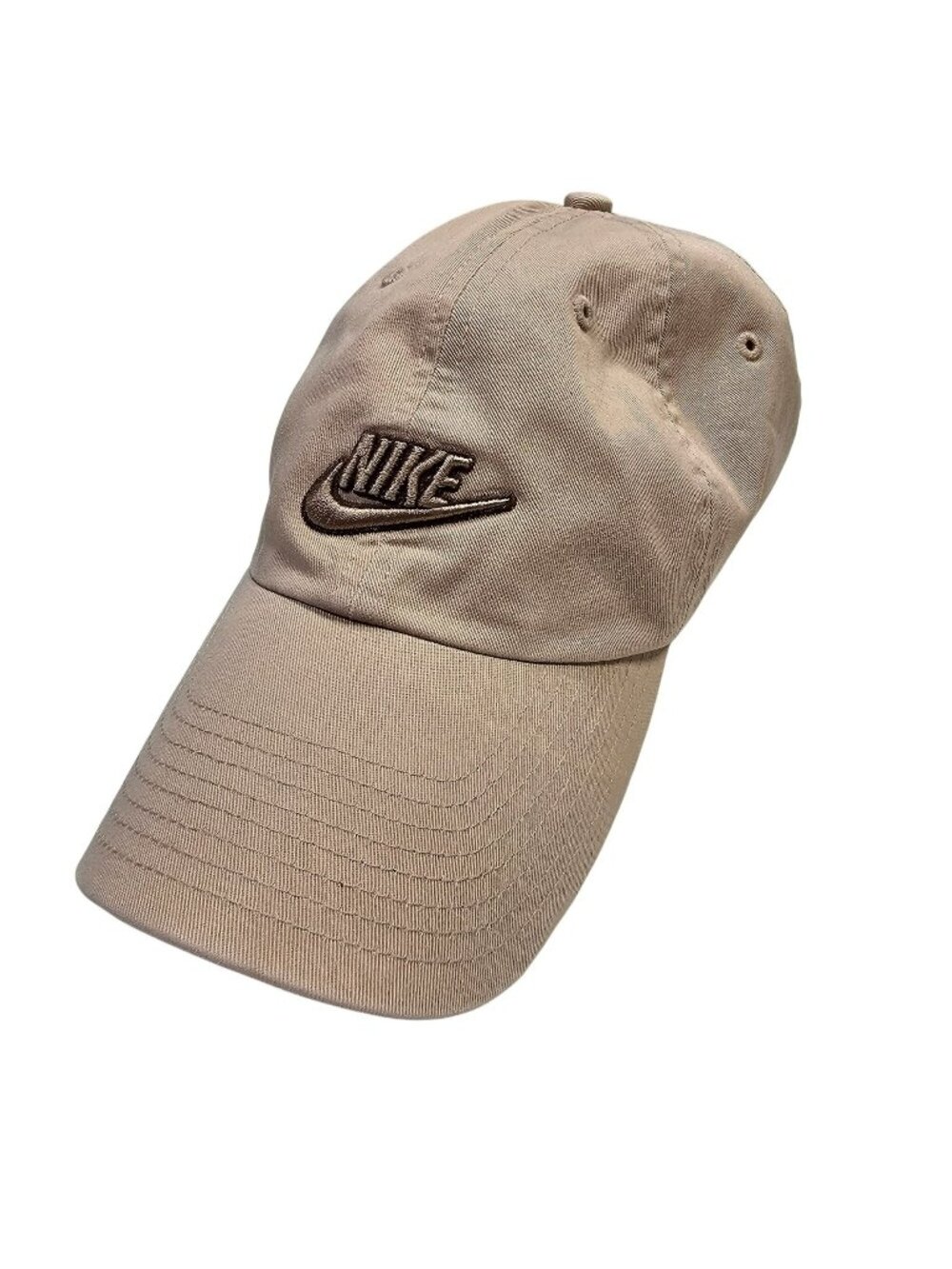 Nike Fitted Baseball Hat Cap With Embroidered Logos Size M Light Khaki Brown